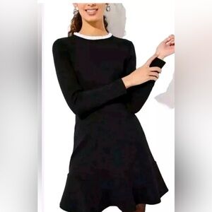 LOFT Black Long Sleeve Dress with White Trim